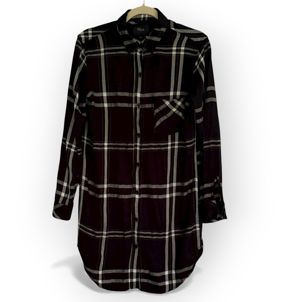 Rails Black & White Plaid Long Shirtdress Tunic (XS)